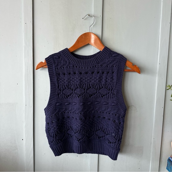 Madewell Navy Knit Sweater Crochet-Knit Sweater Vest Size Small - Picture 5 of 10